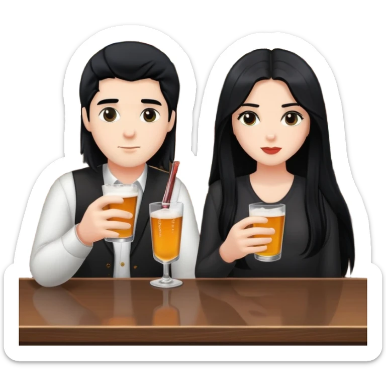 2 friends at a bar drinking 1 white boy black hair 1 white girl black long hair1  sticker