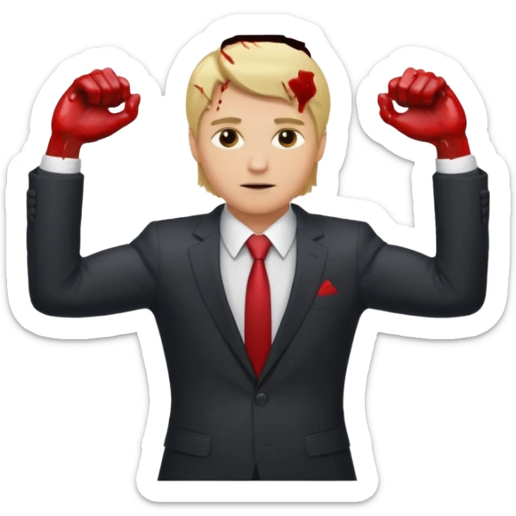 Deftual guy emoji with biond hair and man suit and 2 arms together and one with blod sticker