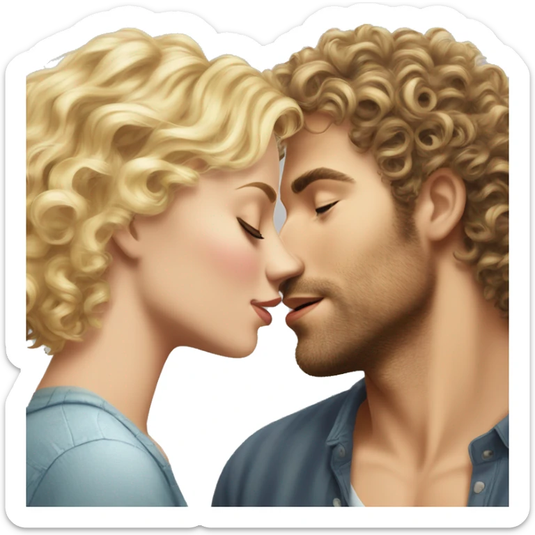 curly wavy hair hunk white man with scruff kissing pretty blonde woman sticker