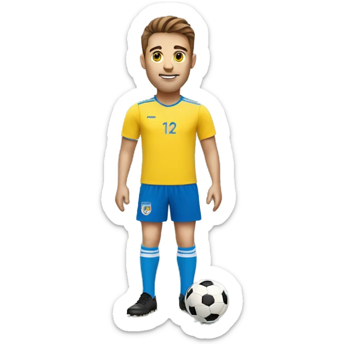 White face man, brown hair,soccer player in yellow shirt and blue shorts and blue socks sticker