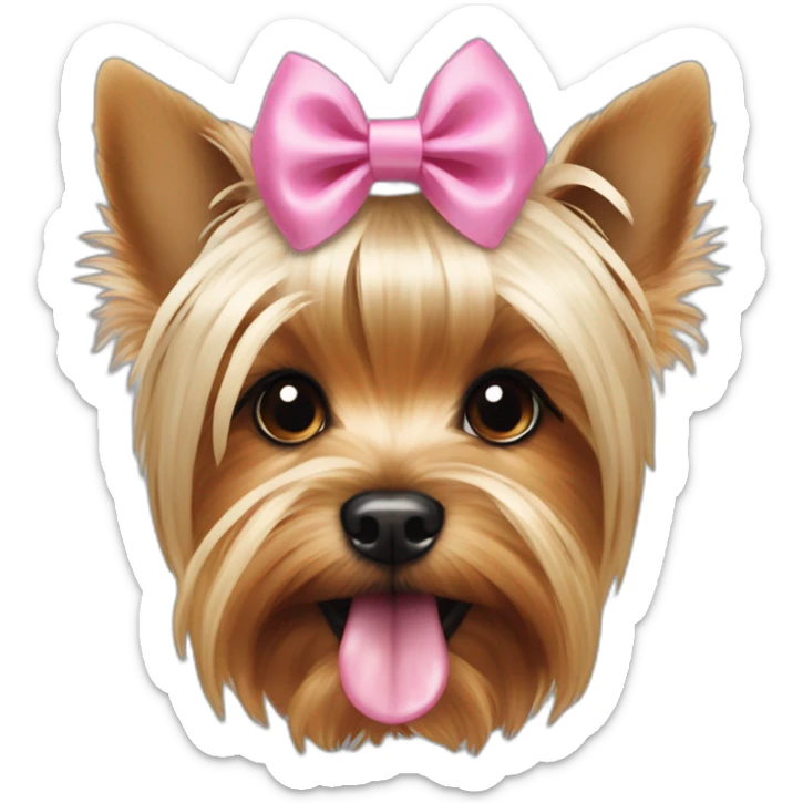 yorkshire terrier with the tongue and two little pink hairbow on the head sticker