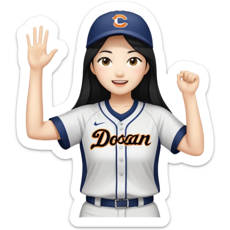 Asian woman with long black straight hair cheering for Doosan Bears baseball team sticker