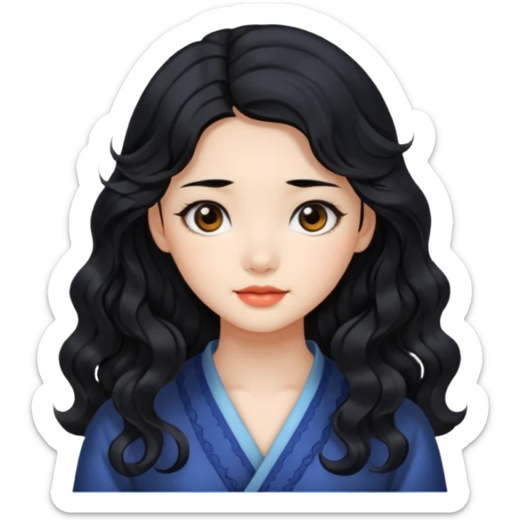 Beautiful girl,Black hair,wavy hair，long hair,Black eyes,Chinese sticker