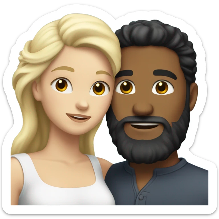 WHITE man BLACK beard and BLACK hair hugging white woman with blonde hair sticker