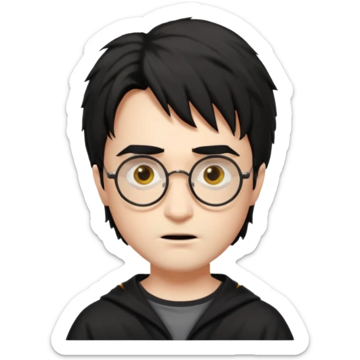 Harry Potter a pale white with shaggy black hair, glasses with a lightning-shaped scar on his forehead. He goes to Hogwarts School of Witchcraft and Wizardry to learn the magic of the wizarding world. sticker