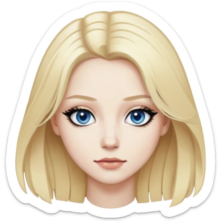 wvy blonde hair, pale skin skin, dark blue eyes, pretty bratz baddie, black eyeliner sticker