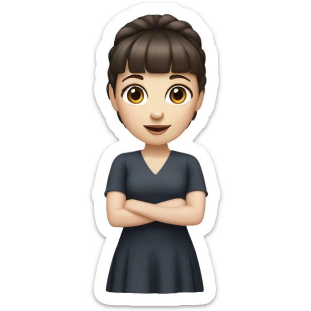 woman with dark brown hair and bangs and eyelashes and hazel eyes. pale skin sticker