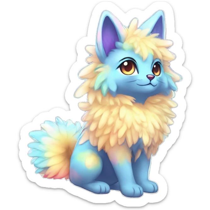 Shiny Sparkly Colorful Fluffy beautiful fantasy Kawaii Ethereal Anthro Sona Fakemon-animal Full Body sticker