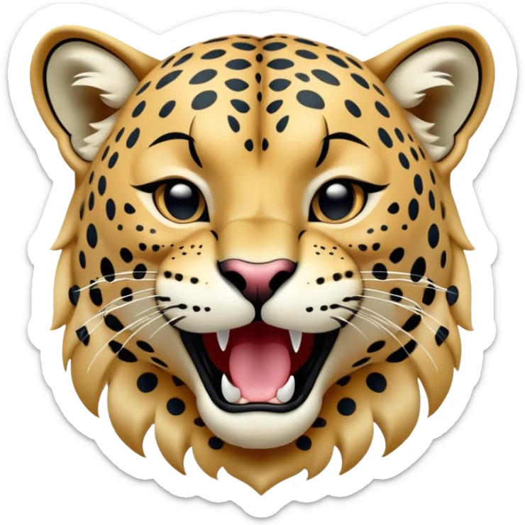 cinematic-realistic-yawning-young jaguar-portrait-emoji,-head-tilted-slightly-with-a-dramatic,-wide-open-yawn,-showcasing-a-lithe,-graceful-build-with-distinctive-rosette-patterns-and-sleepy,-half-closed-eyes,-simplified-yet-irresistibly-adorable, realistic sticker