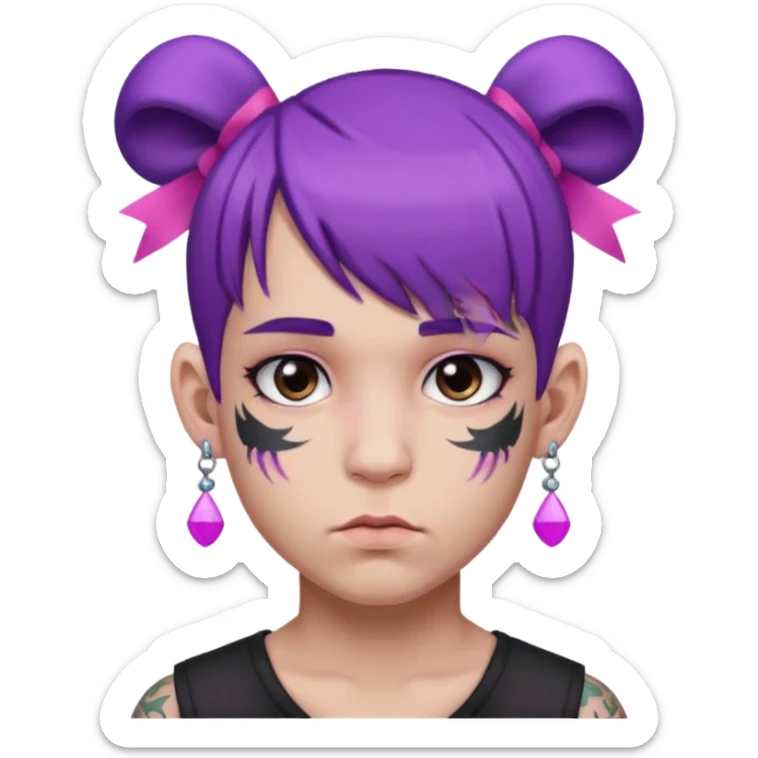 boy with bangs and purple hair and pink hairbow on the side of head and earrings and very heavy face tattoos sticker