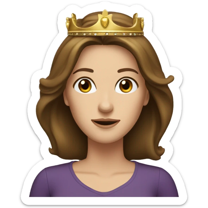 pretty middle age woman green eyes straight brown hair gold crown sticker