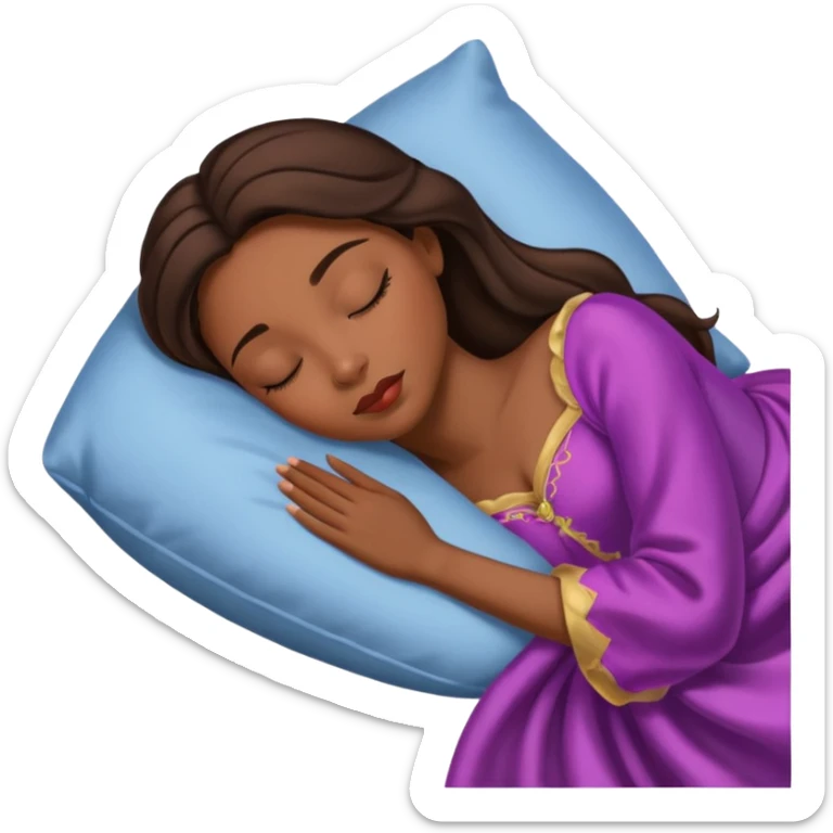 sleeping beauty african american woman with dark brown hair with a silk pillow sticker