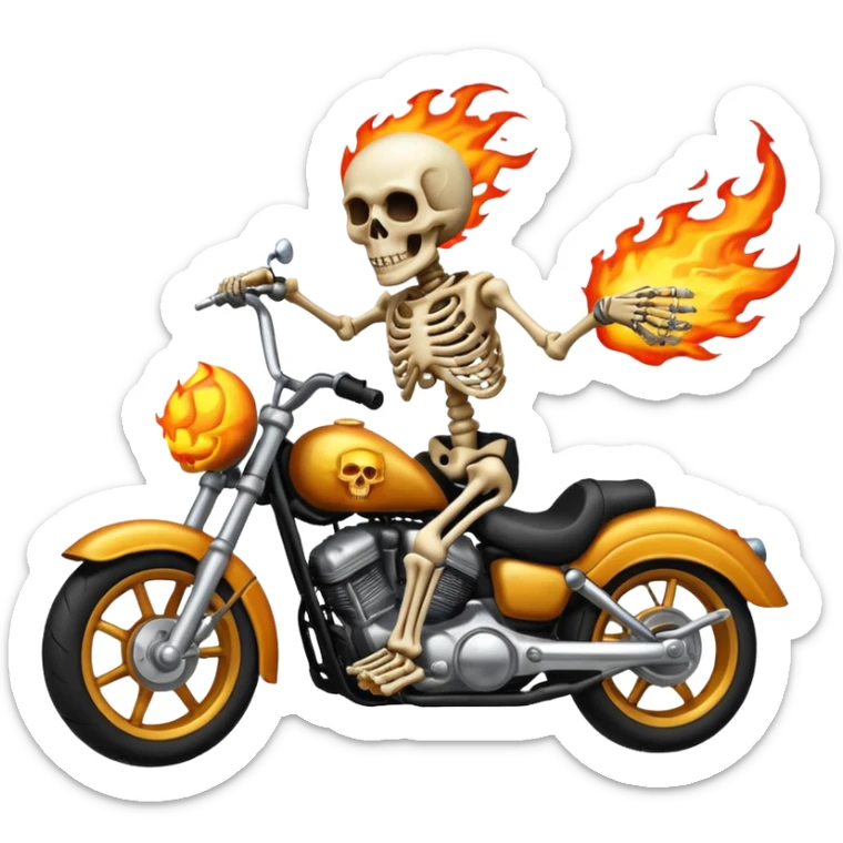 Give me a gost ride everything should be fire bike his bidy headr riding in a bike his eyes should be fire too skull too emoji sticker