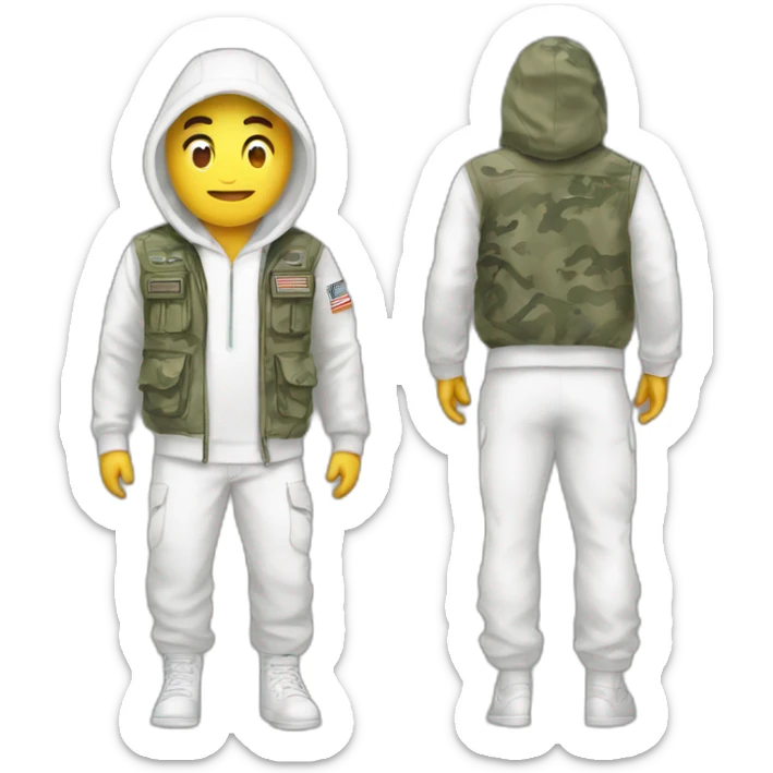 person with militay print hat and white hoodie and pants sticker