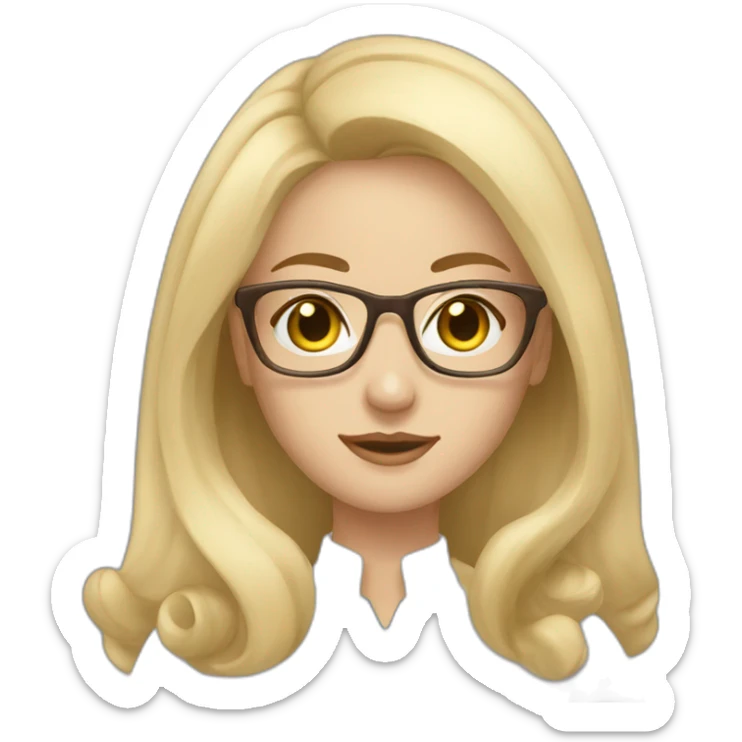 Woman teacher blonde straight hair brown glasses blue eyes books sticker