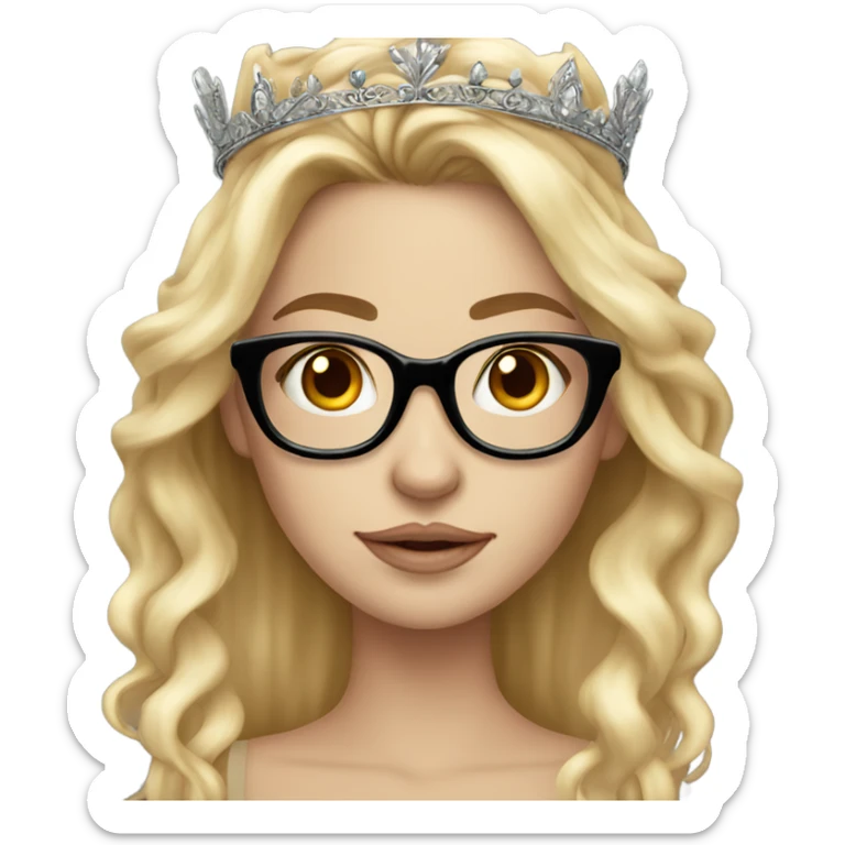 beautiful white girl with tattoos, wearing a crown and glasses with long blond hair  sticker