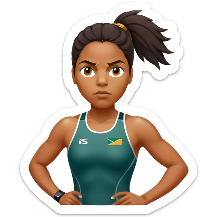 Cinematic Realistic portrait of Cathy Freeman, shown as an iconic Australian athlete with a focused, determined expression and modern athletic attire accented with subtle native motifs, rendered in dynamic, vibrant lighting sticker