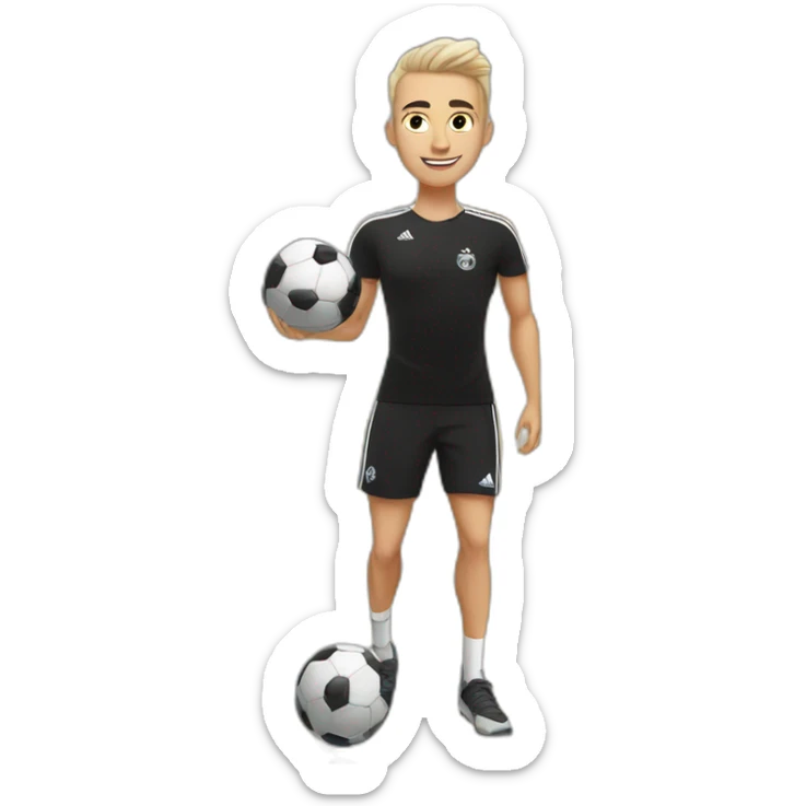 white skin soccer player in black adidas t-shirt training at gym sticker