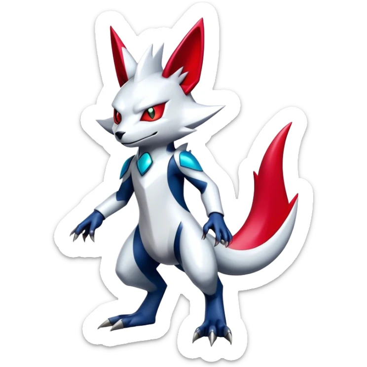 Cool Edgy Badass Shiny Futuristic Legendary Digimon-Sneasel-Zangoose-hybrid full body sticker