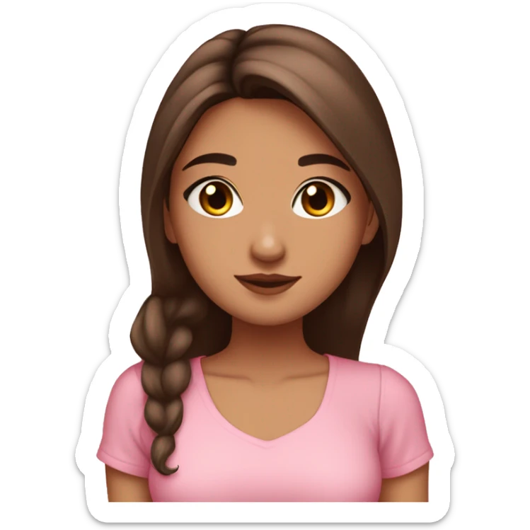 hispanic pretty girl with brown hair and fair skin in pink shirt coquette aesthetic  sticker
