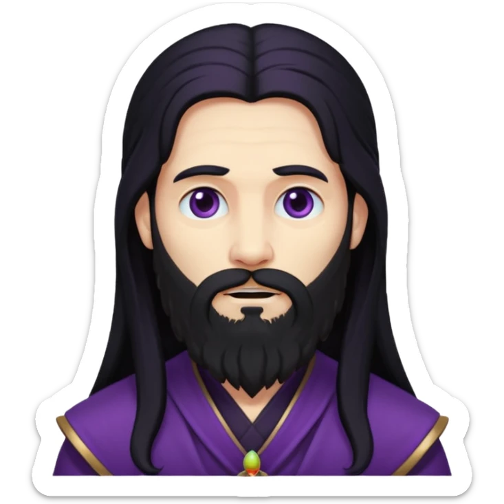 Pluto, God of Death from Gods and Goddesses with long black hair and beard, deep purple outfit sticker