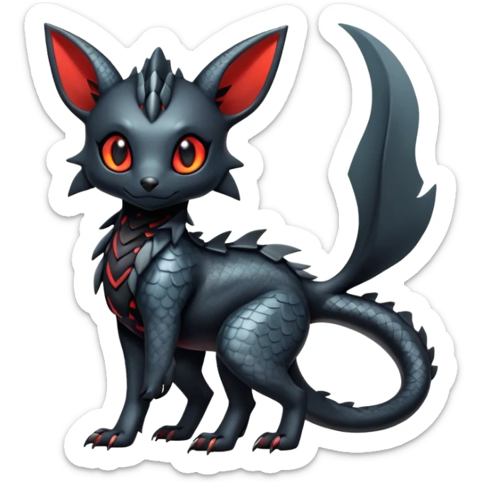 Shiny Dark Cute Majestic Sophisticated Modern Gothic Gloomy Futuristic Scaly Cyber-Salandit-Umbreon-Litten-Hybrid (Full body) sticker