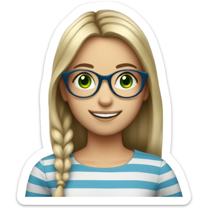 smiling girl in striped shirt green eyes blue glasses  sticker