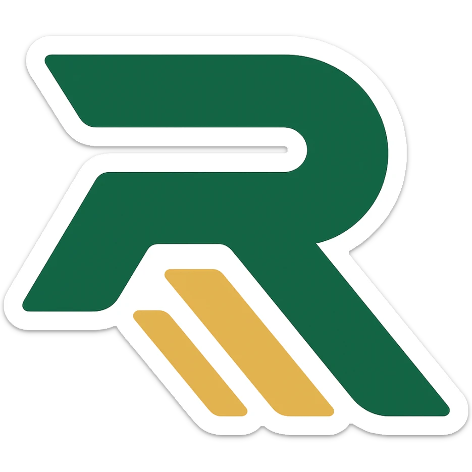 Change the logo to a bold and modern style with a green and gold color scheme, keeping the design sharp and clean with a transparent background. sticker