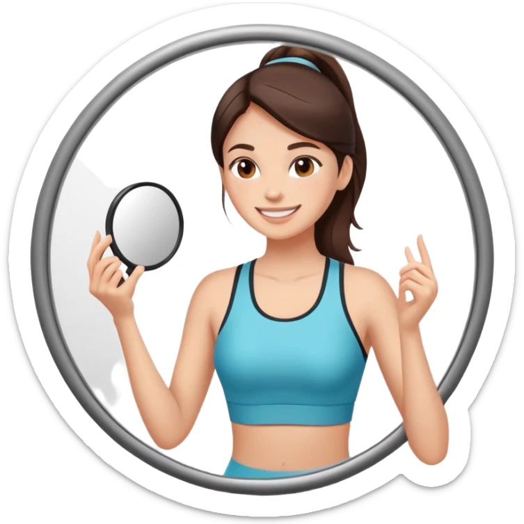  brunette woman in sport clothes looking in the mirror and smiling sticker