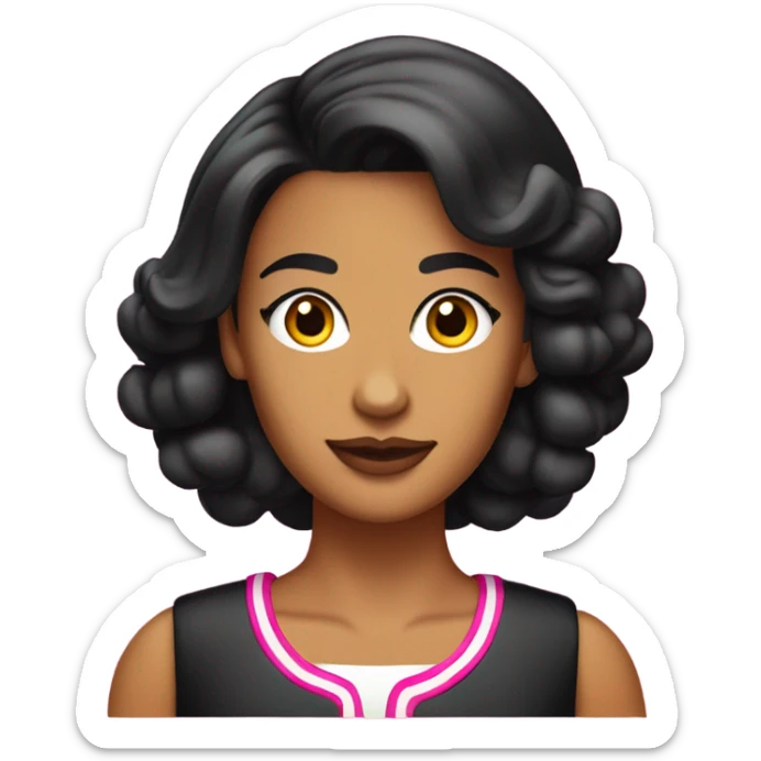 Tanned woman with black hair dressed in 1990s preppy hair, makeup, and neon attire  sticker