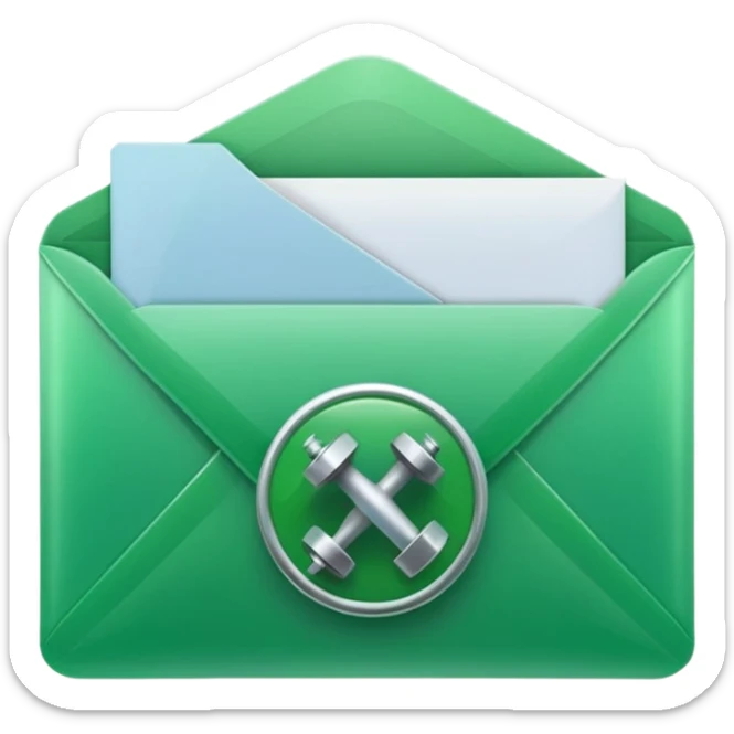 A simple emoji-style icon of a transparent green plastic gym logo, folder envelope, slightly open, with clean edges, soft shine, and subtle shading, conveying fitness organization and active lifestyle. sticker