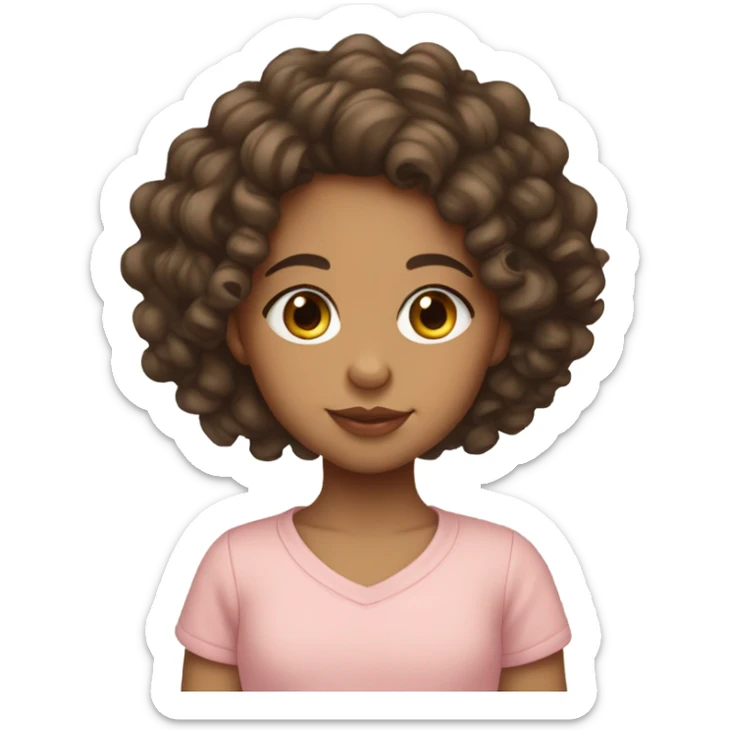 Lightskin girl with mid long curly hair and a baby pick shirt sticker