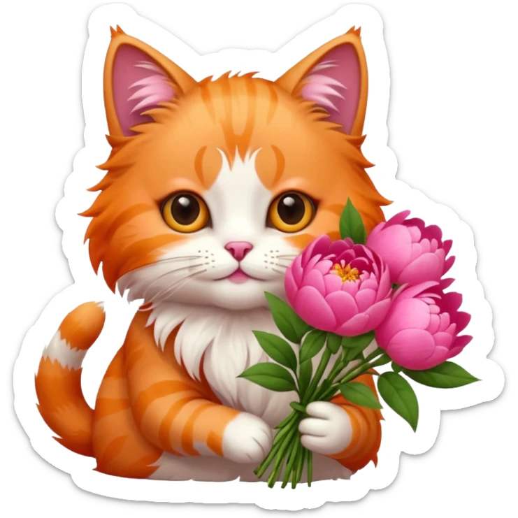 Cute cat Handing pink peonies like reaching a hand and handing them out a bouquet of them not a physical hand the cats hand  sticker