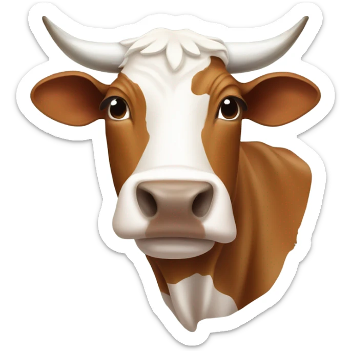 Longhorn brown cow with white tape over his nose that says bevo sticker
