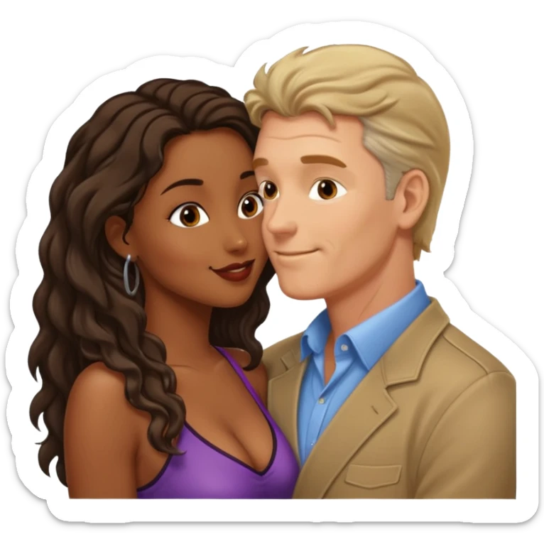 middle age white man kissing a sexy dark skin girl locks sticker