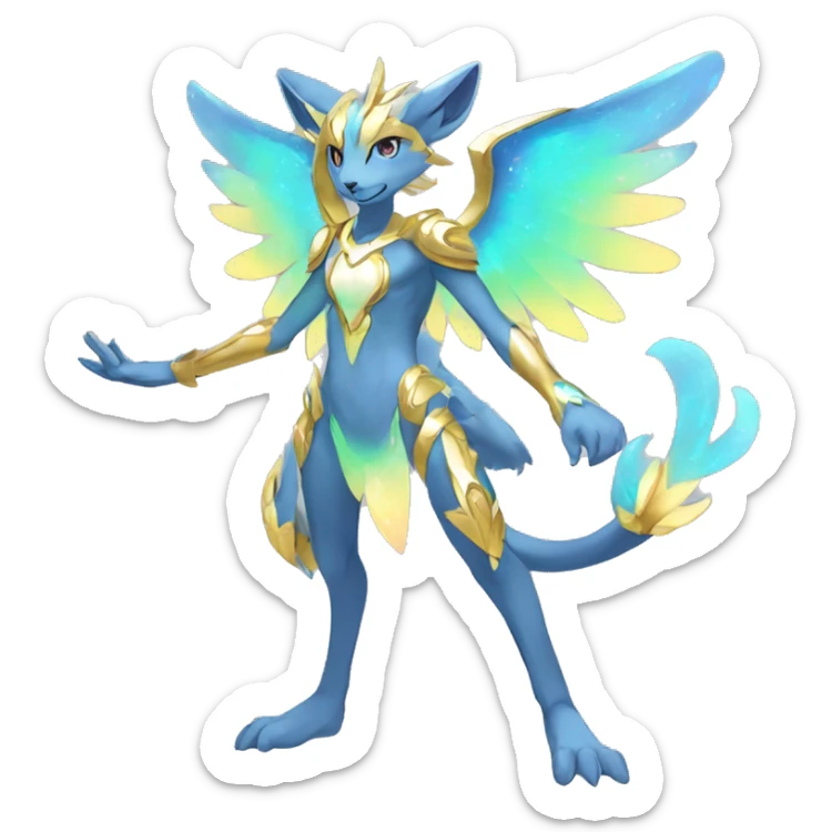 Anthro Sona Colorful Godly Celestial Shiny Fakemon FamtastFull Body sticker