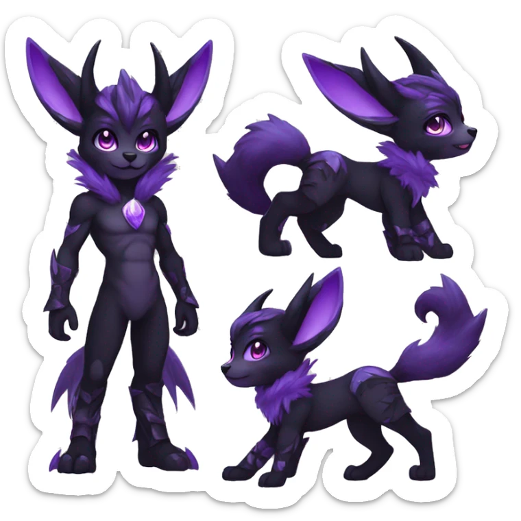 Anthro-Edgy-Black-Purple-Contrast-Colors-Fantasy-Fur-Sona-Chibi-Shiny-Fakémon-Hybrid with horns full body sticker