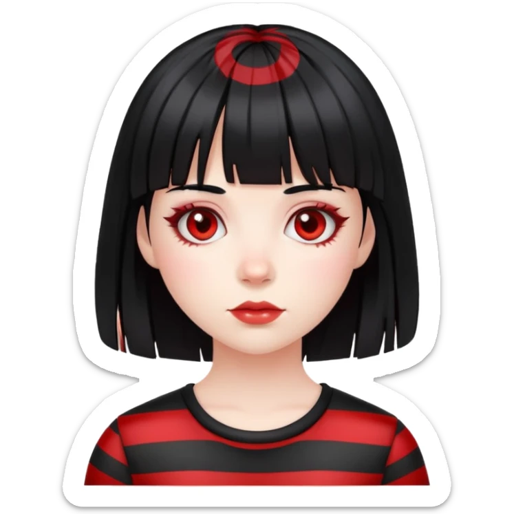 Pale girl, black hair with red striped hair and bangs sticker
