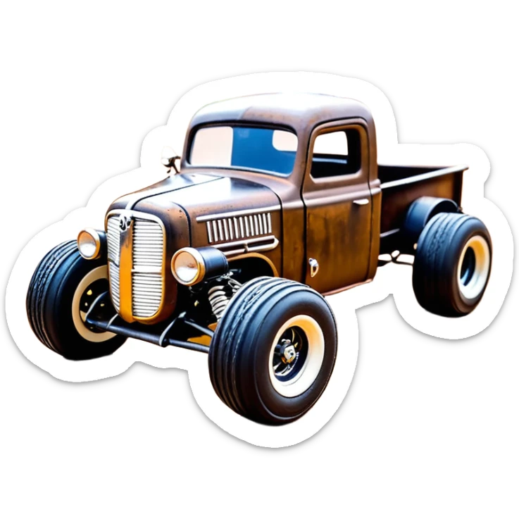 1:10 off-road lcg smoking rusting Arrma Traxxas Basher style Wednesday Adam’s 1954 blackened tarnished hotrod rat rod streamlined anime VW zombie extended cab rc bulging pickup (extra wide low-profile pin tires chrome wheels with fenders) sticker