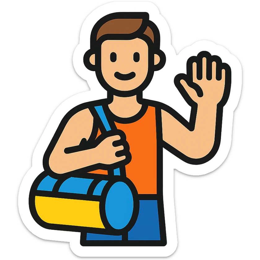 a sportsman holding his gymbag waving his hand goodbye sticker