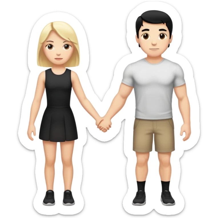 Buff and Tall white man with black hair and shorter white girl with blonde hair holding hands sticker