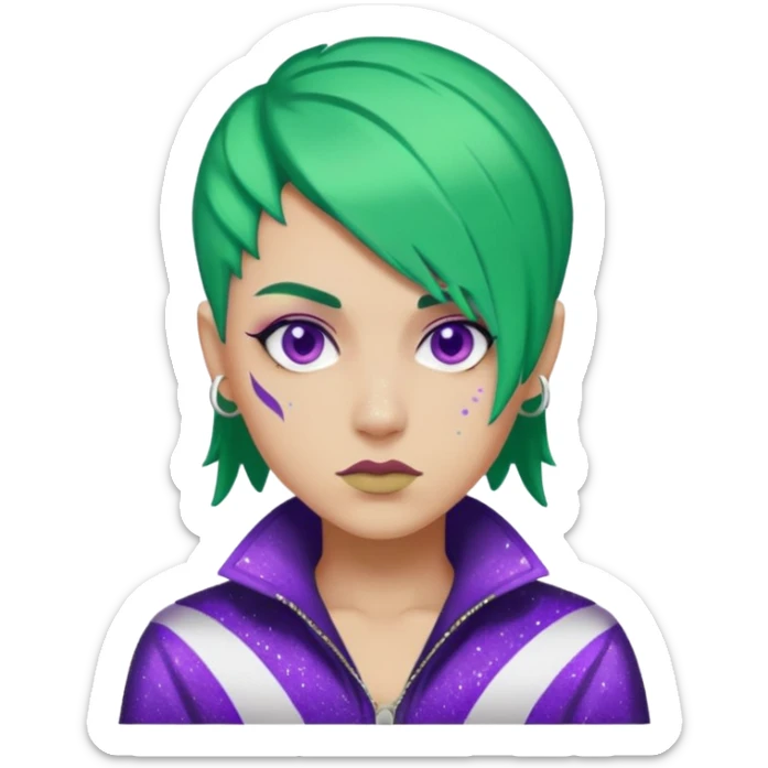 Glitter Purple and White Joker Gangster Green Hair sticker