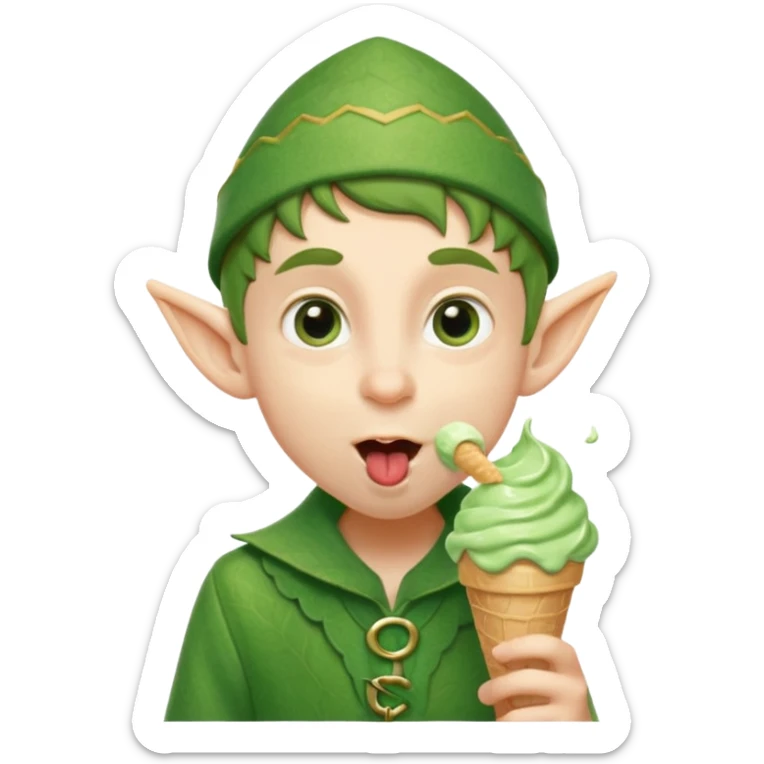 
A young elf boy in leafy clothes licking a triple-scoop ice cream with wide eyes.
baby elf with strawberry ice cream




 sticker