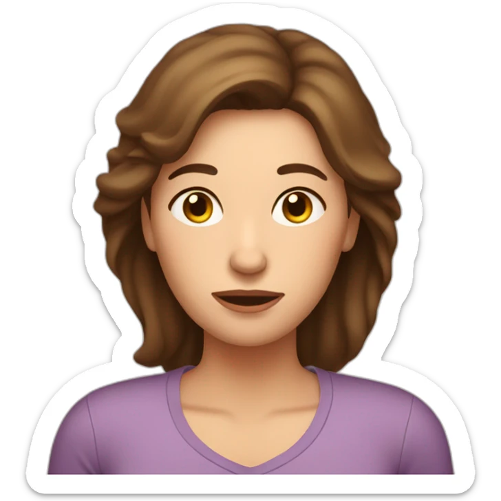 Emoji of tired mom with brown hair but trying to cope with all the duties and still look good sticker