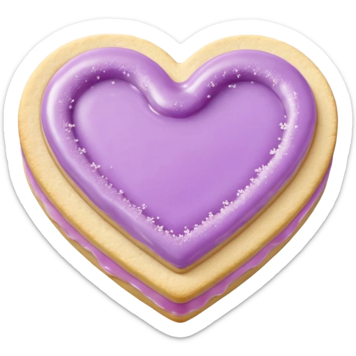 Realistic shortbread cookie in the shape of a heart with pale lilac color jelly middle filling and sprinkled powder sugar on top. sticker