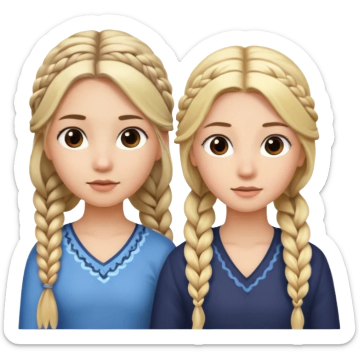 Girl long flowing blonde hair and  girl with DARK BROWN HAIR ONE BRAID on one side.   sticker