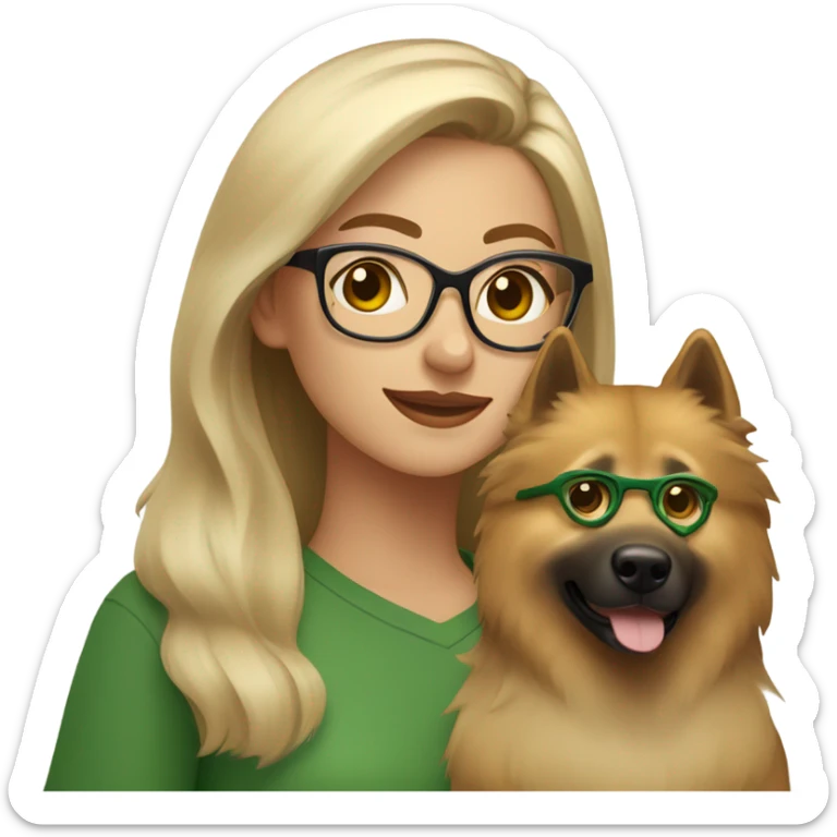 Brown light hair woman aux Green eyes with glasses Green eyes and Light sand  eurasier dog  sticker