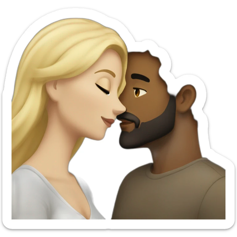 White man blonde beard kiss dark hair woman sticker