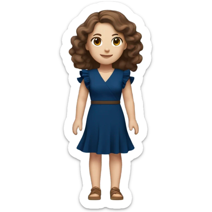 White girl with brown hair dark blue ruffle sleeve wrap dress full body sticker