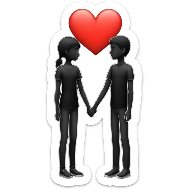 silhouette of two people, one taller, one smaller, with a heart between them sticker
